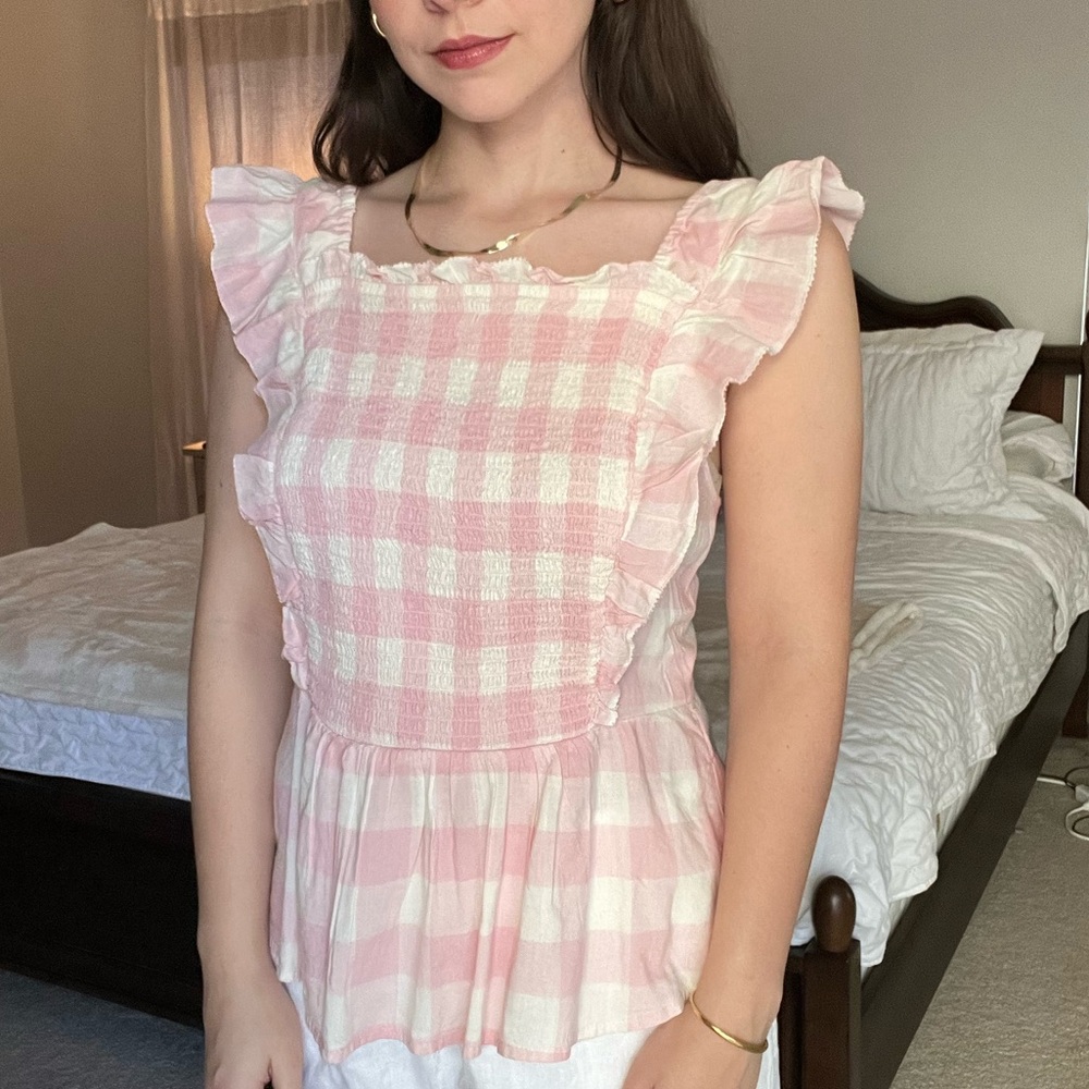 Old Navy Light Pink Gingham Blouse Size Medium NWT